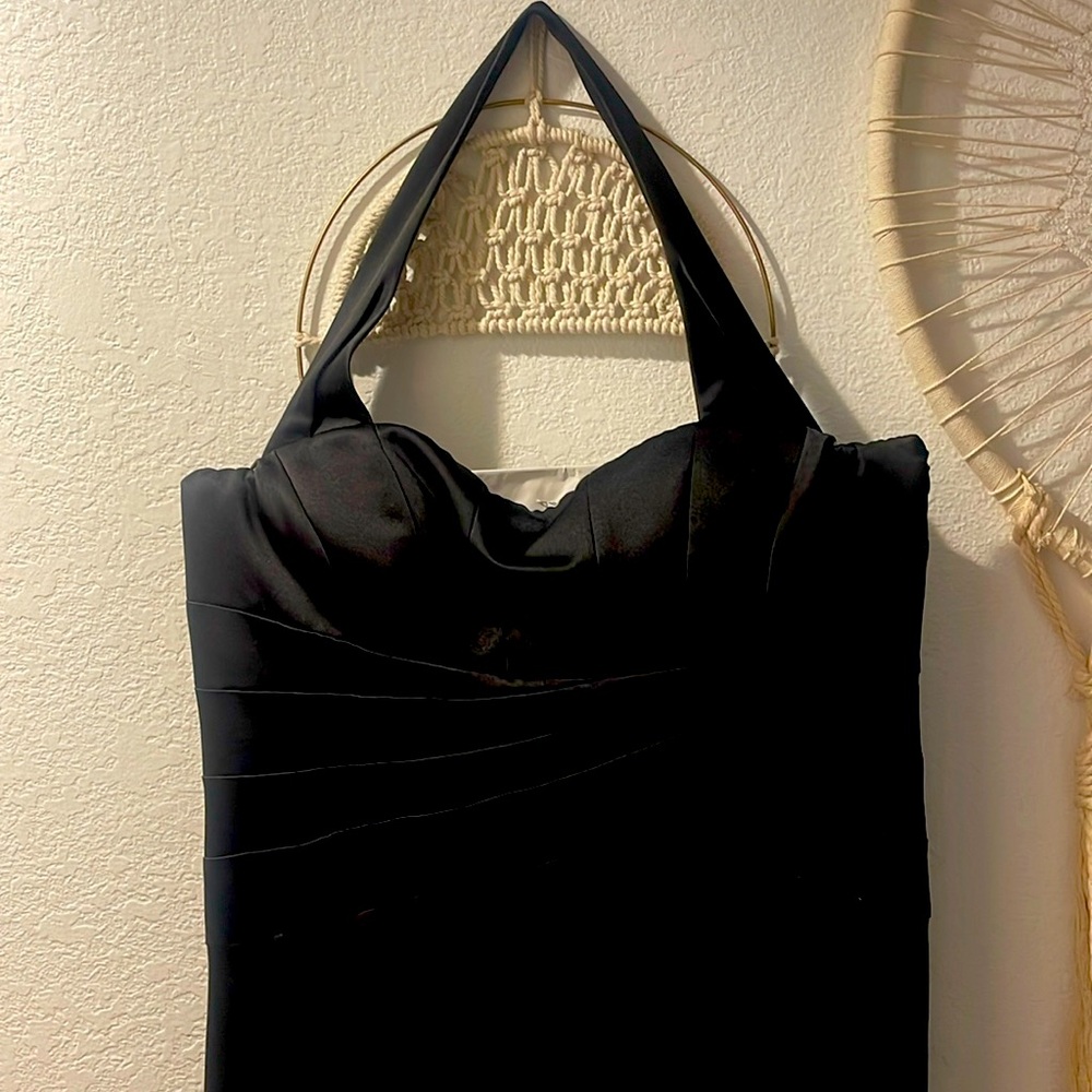 Black satin evening gown